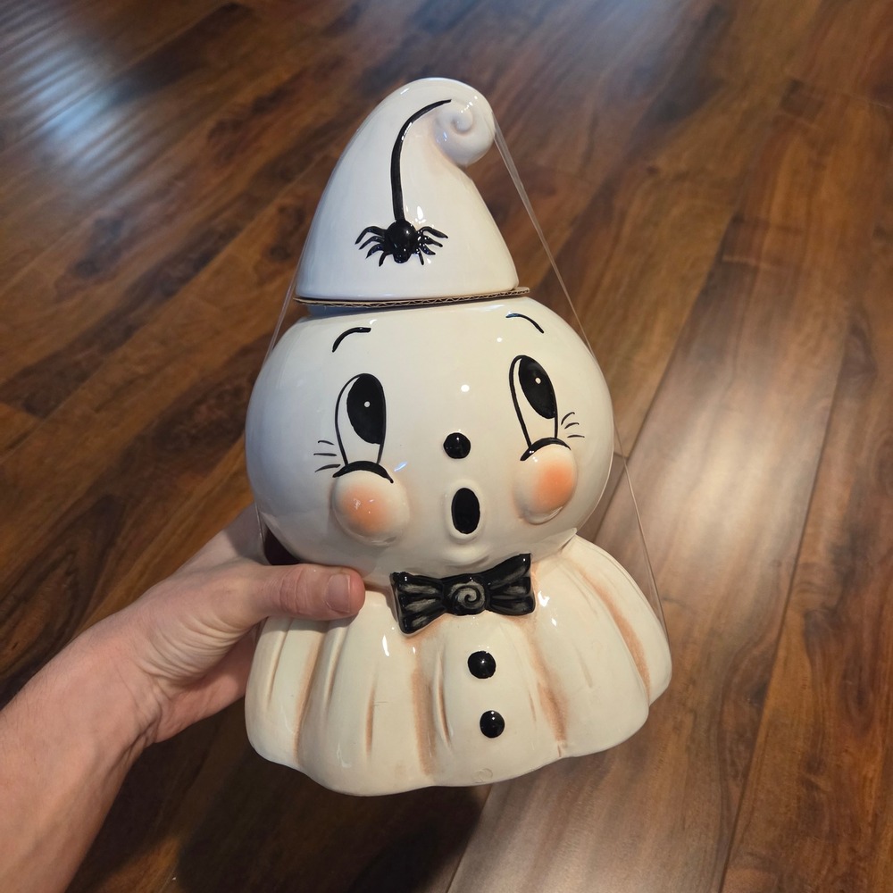 Johanna Parker Transpac Ghost Cookie Jar Large Ceramic White Halloween Vintage - Picture 9 of 10
